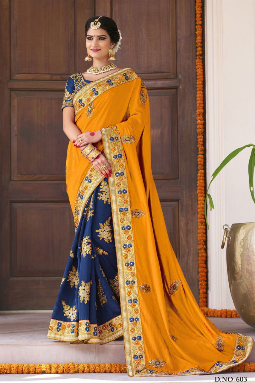 404 SBP Embroidery Double Colour Sarees Silk Catalog